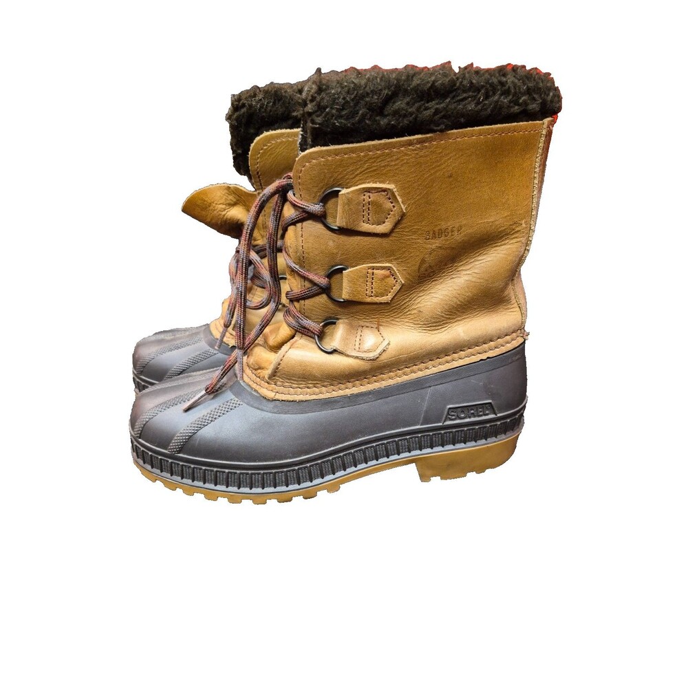 Vintage SOREL Badger Winter Snow Boots Women Size 6 Tan Brown Leather Waterproof